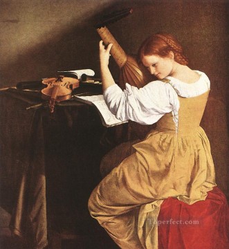 Orazio Gentileschi Painting - Laudista pintor barroco Orazio Gentileschi